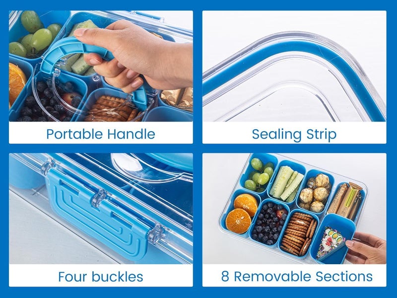 Dingerjar Divided Serving Tray with Lid and Handle - Snackle Box Charcuterie Container for Portable Snack Platters Organizer for Candy, Fruits, Nuts, Snacks - Perfect for Party, Entertaining, Cerulean - Image 4